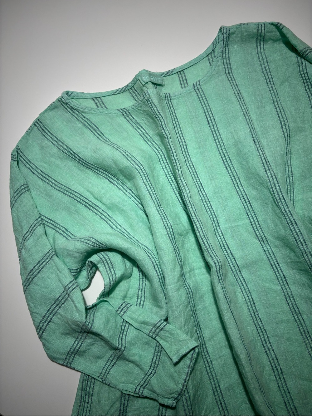 CP Shades Teal & Blue Linen Long Sleeve Stripe Top